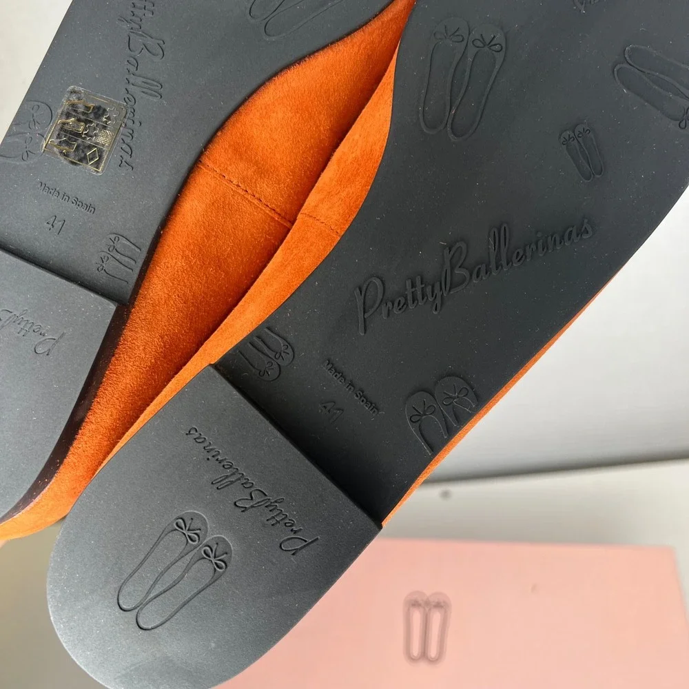 Pretty Ballerinas Rosario Burnt Orange Suede Rope Bow Ballet Flats EU 41 US 11